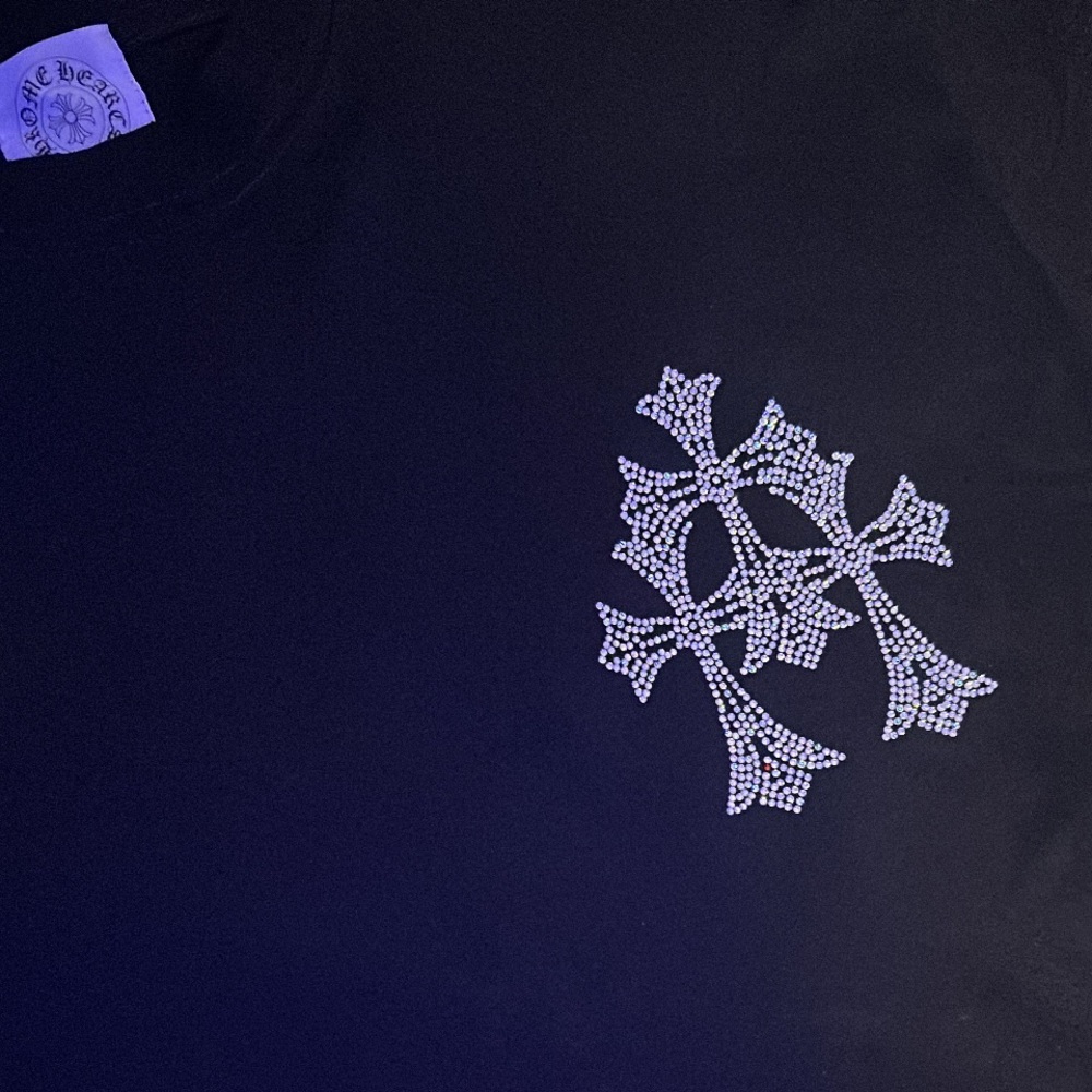 Chrome Hearts Black Short Sleeve Tee with Rhinestone Cross Motif